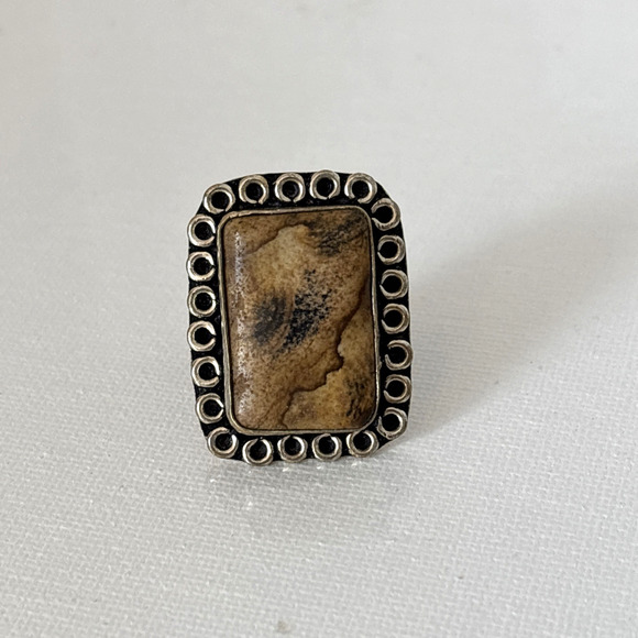 Vintage Ring .925 Sterling Silver Jasper Stone Size 7 - Picture 1 of 13